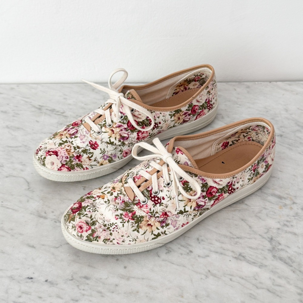Cottagecore Hotter Mabel Floral Sneakers 10 White Canvas Low Top Lace Up